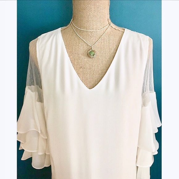 Off White Sheer Shoulder Ruffled Swing Dress Bride - Picture 3 of 4